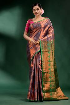 Copper Pure Silk handwoven soft saree