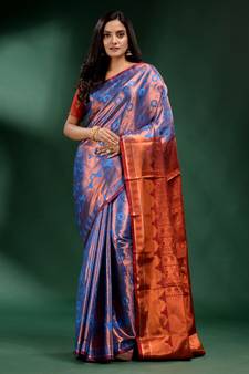 Blue Pure Silk handwoven soft saree