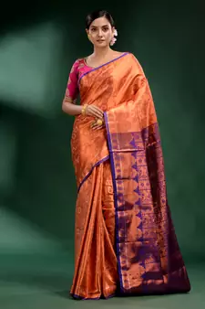 Orange Pure Silk handwoven soft saree