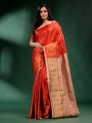Red Pure Silk handwoven soft saree 1