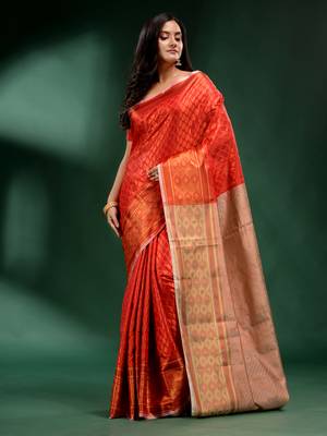 Red Pure Silk handwoven soft saree 2