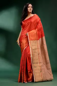 Red Pure Silk handwoven soft saree