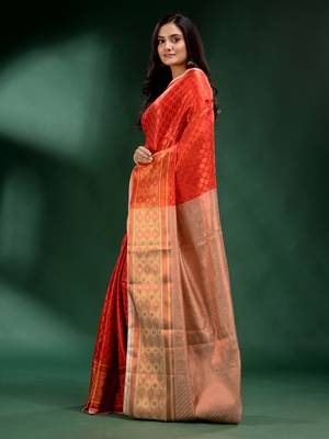 Red Pure Silk handwoven soft saree 3
