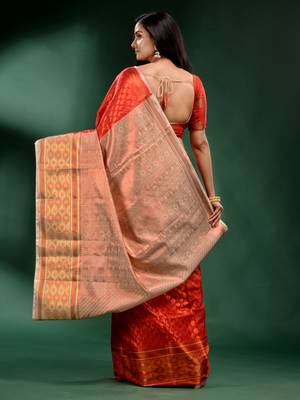 Red Pure Silk handwoven soft saree 4