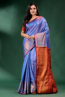 Blue Pure Silk handwoven soft saree