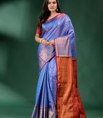 Blue Pure Silk handwoven soft saree
