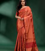 Brick Red Pure Silk handwoven soft saree