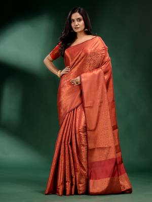 Brick Red Pure Silk handwoven soft saree 2