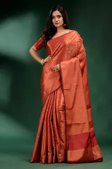 Brick Red Pure Silk handwoven soft saree