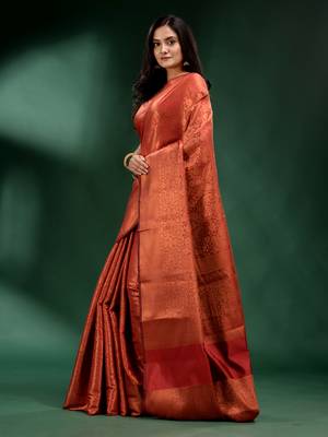 Brick Red Pure Silk handwoven soft saree 3