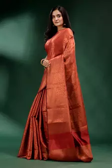 Brick Red Pure Silk handwoven soft saree