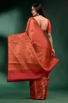 Brick Red Pure Silk handwoven soft saree