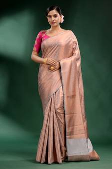 Cream Pure Silk handwoven soft saree