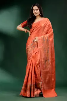 Orange Pure Silk handwoven soft saree