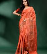 Orange Pure Silk handwoven soft saree