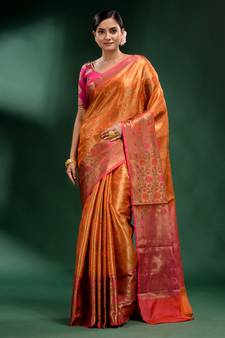 Peach Pure Silk handwoven soft saree