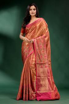Peach Pure Silk handwoven soft saree