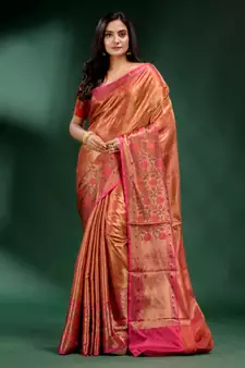 Peach Pure Silk handwoven soft saree