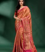 Peach Pure Silk handwoven soft saree