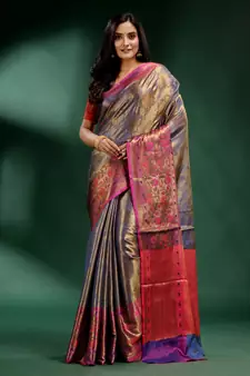 Grey Pure Silk handwoven soft saree