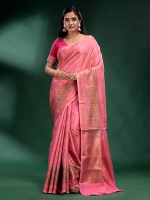 Pink Pure Silk handwoven soft saree 1