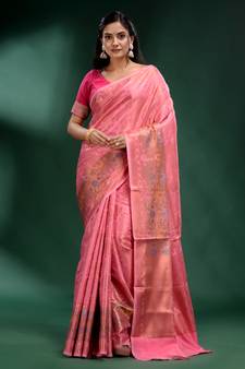 Pink Pure Silk handwoven soft saree