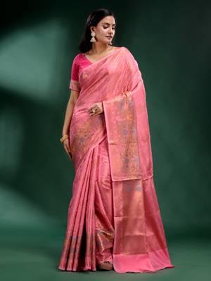 Pink Pure Silk handwoven soft saree 2