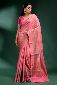 Pink Pure Silk handwoven soft saree