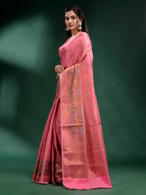 Pink Pure Silk handwoven soft saree 3