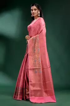 Pink Pure Silk handwoven soft saree