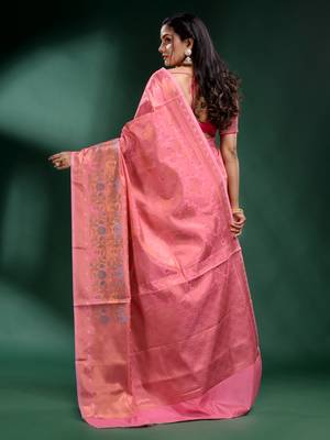 Pink Pure Silk handwoven soft saree 4