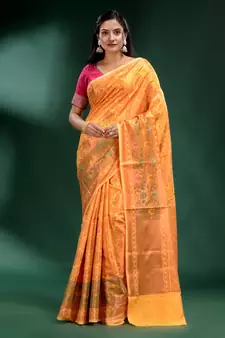 Yellow Pure Silk handwoven soft saree