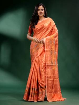 Peach Pure Silk handwoven soft saree 1