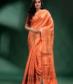 Peach Pure Silk handwoven soft saree