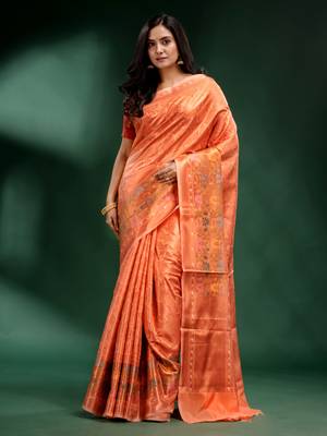 Peach Pure Silk handwoven soft saree 2