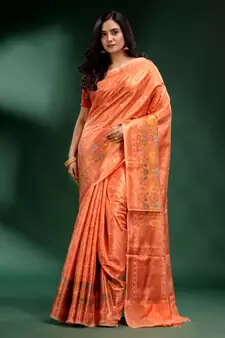 Peach Pure Silk handwoven soft saree