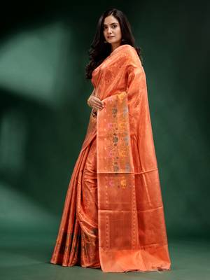 Peach Pure Silk handwoven soft saree 3