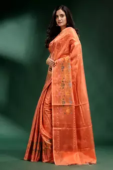 Peach Pure Silk handwoven soft saree