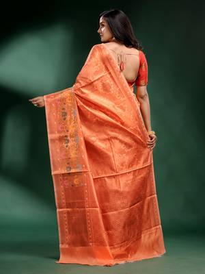 Peach Pure Silk handwoven soft saree 4