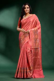 Pink Pure Silk handwoven soft saree