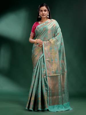 Sky Blue Pure Silk handwoven soft saree 1