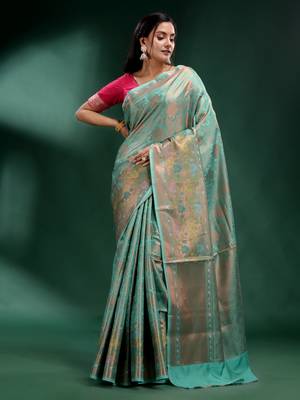 Sky Blue Pure Silk handwoven soft saree 2