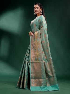 Sky Blue Pure Silk handwoven soft saree 3