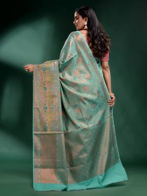 Sky Blue Pure Silk handwoven soft saree 4