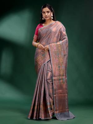 Grey Pure Silk handwoven soft saree 1
