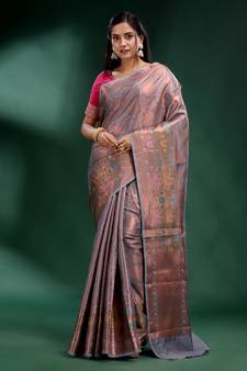 Grey Pure Silk handwoven soft saree