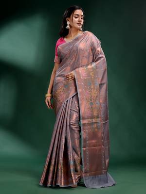 Grey Pure Silk handwoven soft saree 2