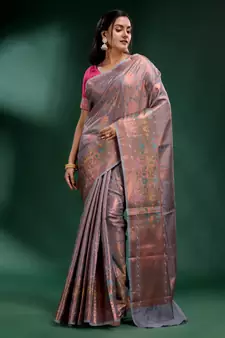 Grey Pure Silk handwoven soft saree