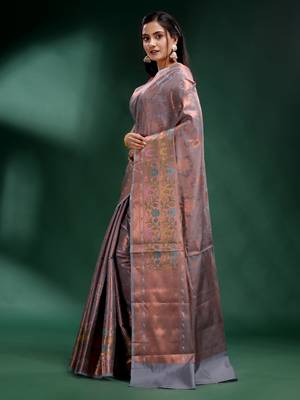 Grey Pure Silk handwoven soft saree 3