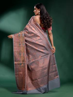 Grey Pure Silk handwoven soft saree 4